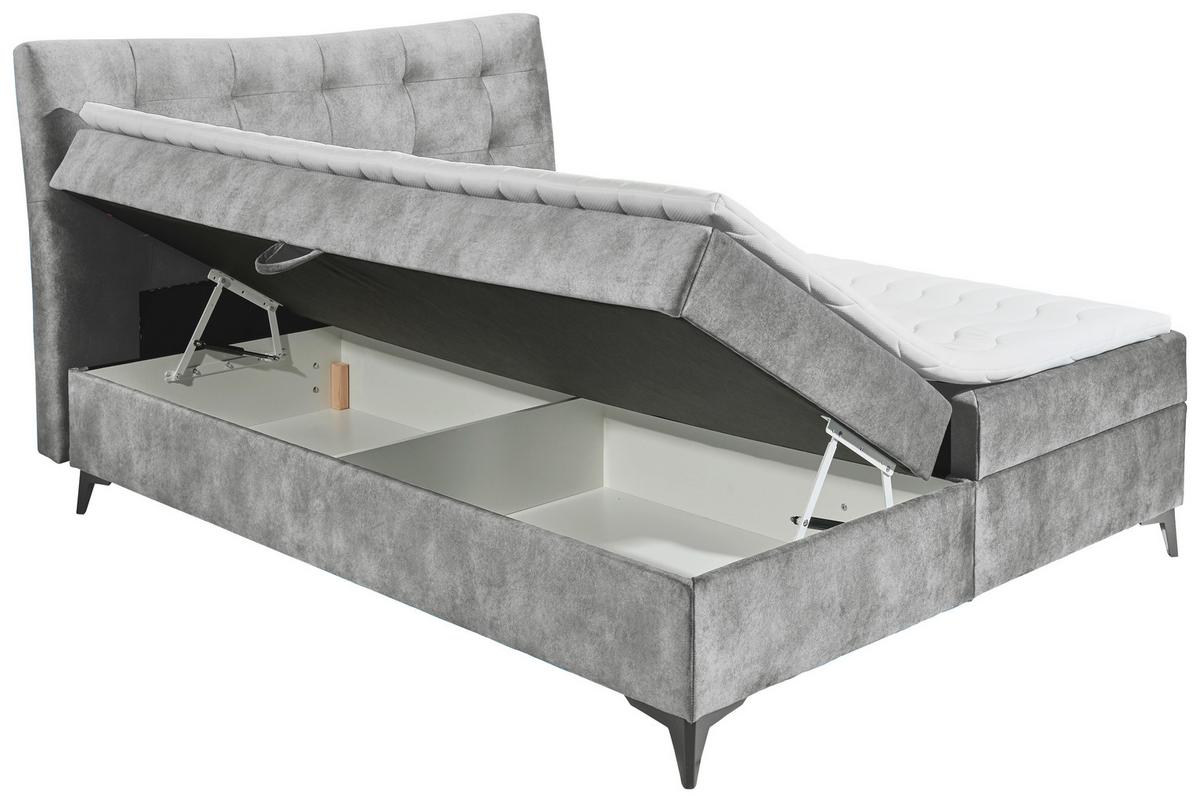Boxbett Mit Topper & Bettkasten 180x200 Melrose - Schwarz/Grau, MODERN, Holzwerkstoff/Textil (180/200cm) - MID.YOU