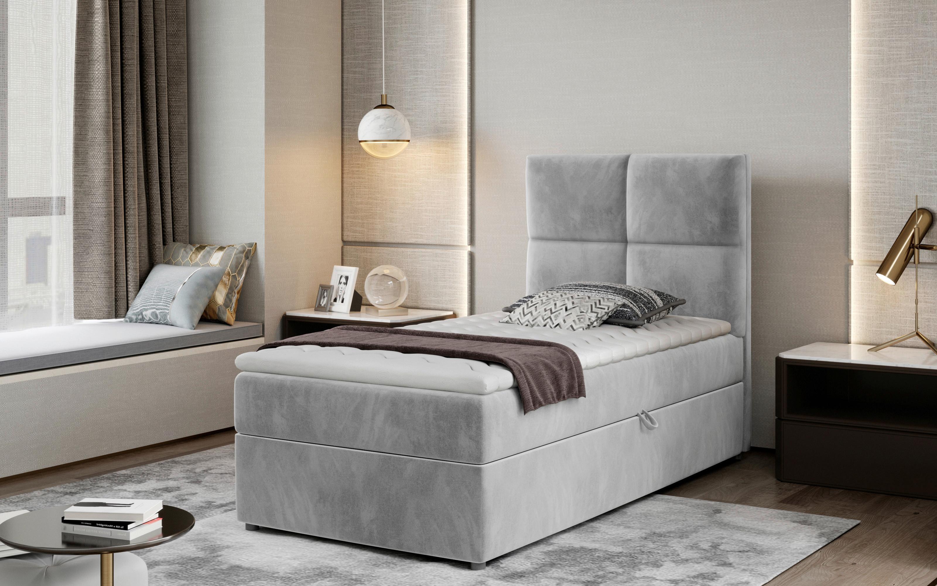 Boxbett Rivia Hellgrau Lf: 90x200 Cm - Silberfarben/Hellgrau, MODERN, Holz/Textil (90/200cm) - MID.YOU