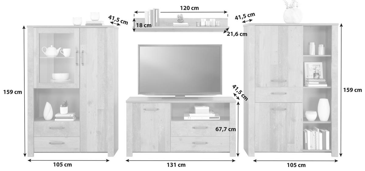 Wohnkombination 4-Tlg. Ontario Old Style/Betonoptik - Trend (341/159/41,5cm) - Ondega