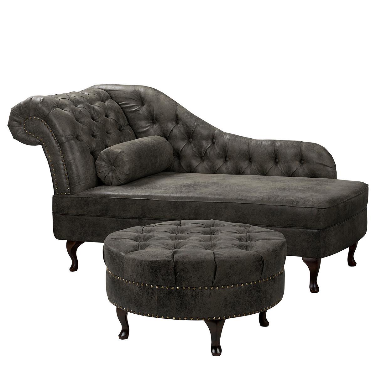 Récamiere Pako Anthrazit B: 185cm - Anthrazit/Braun, Design, Textil (185/93/75cm) - Livetastic