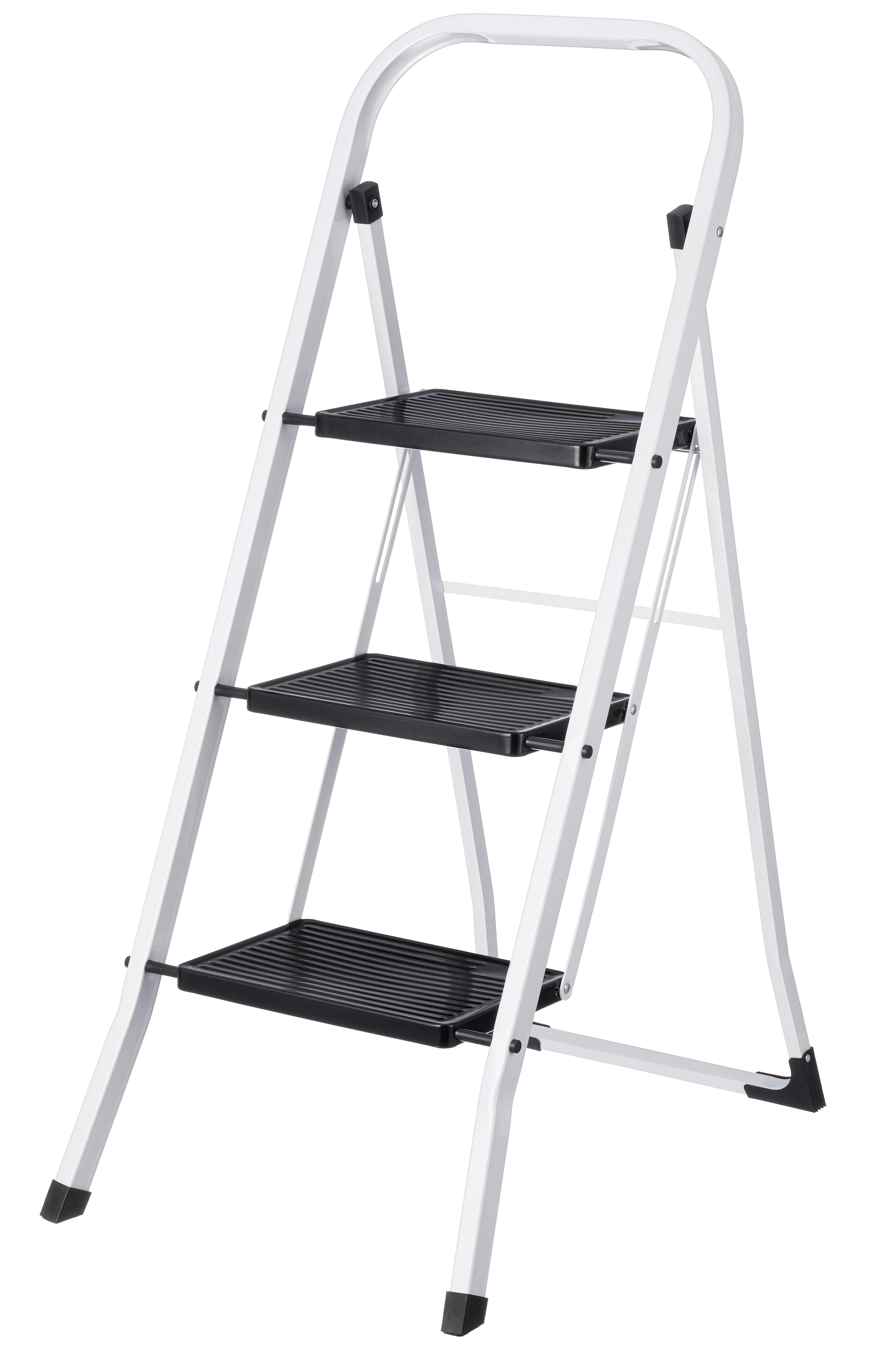 Klapptrittleiter Bernd Metall/Kunststoff, 3 Stufen - Schwarz Hochglanz/Weiß Hochglanz, KONVENTIONELL, Kunststoff/Metall (46,5/68,5/106cm) - Homezone