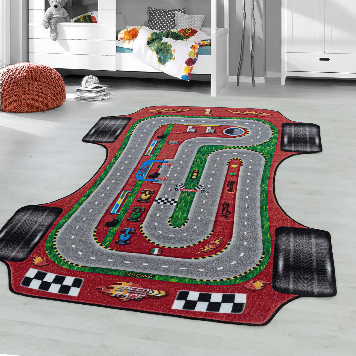Spielteppich Rennauto/ Straße Rot Play 80x120 cm - Rot, Trend, Textil (80/120cm)