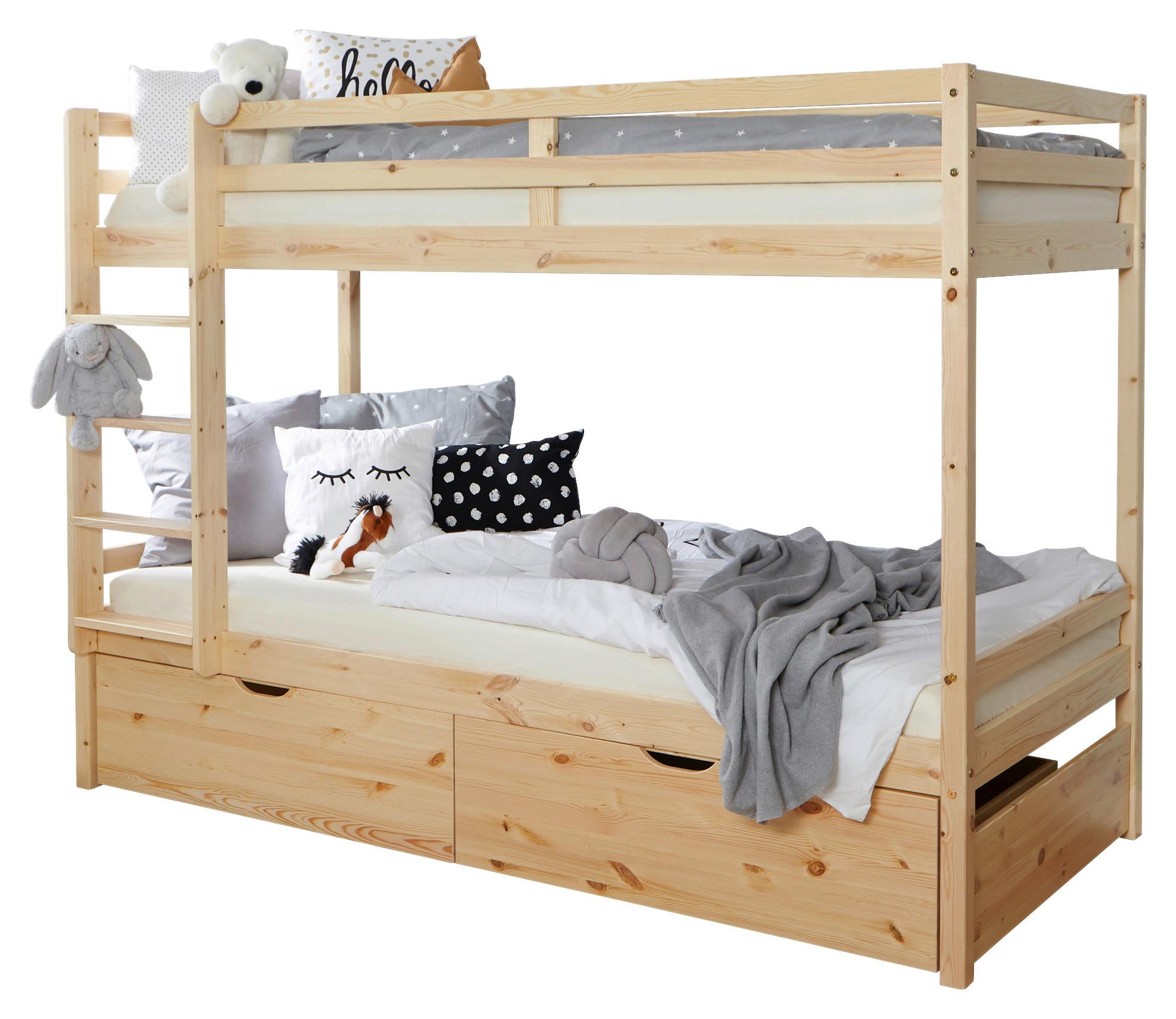 Etagenbett Finn Naturfarben Kiefer massiv mit Leiter - Naturfarben/Kieferfarben, MODERN, Holz (90/200cm) - Livetastic