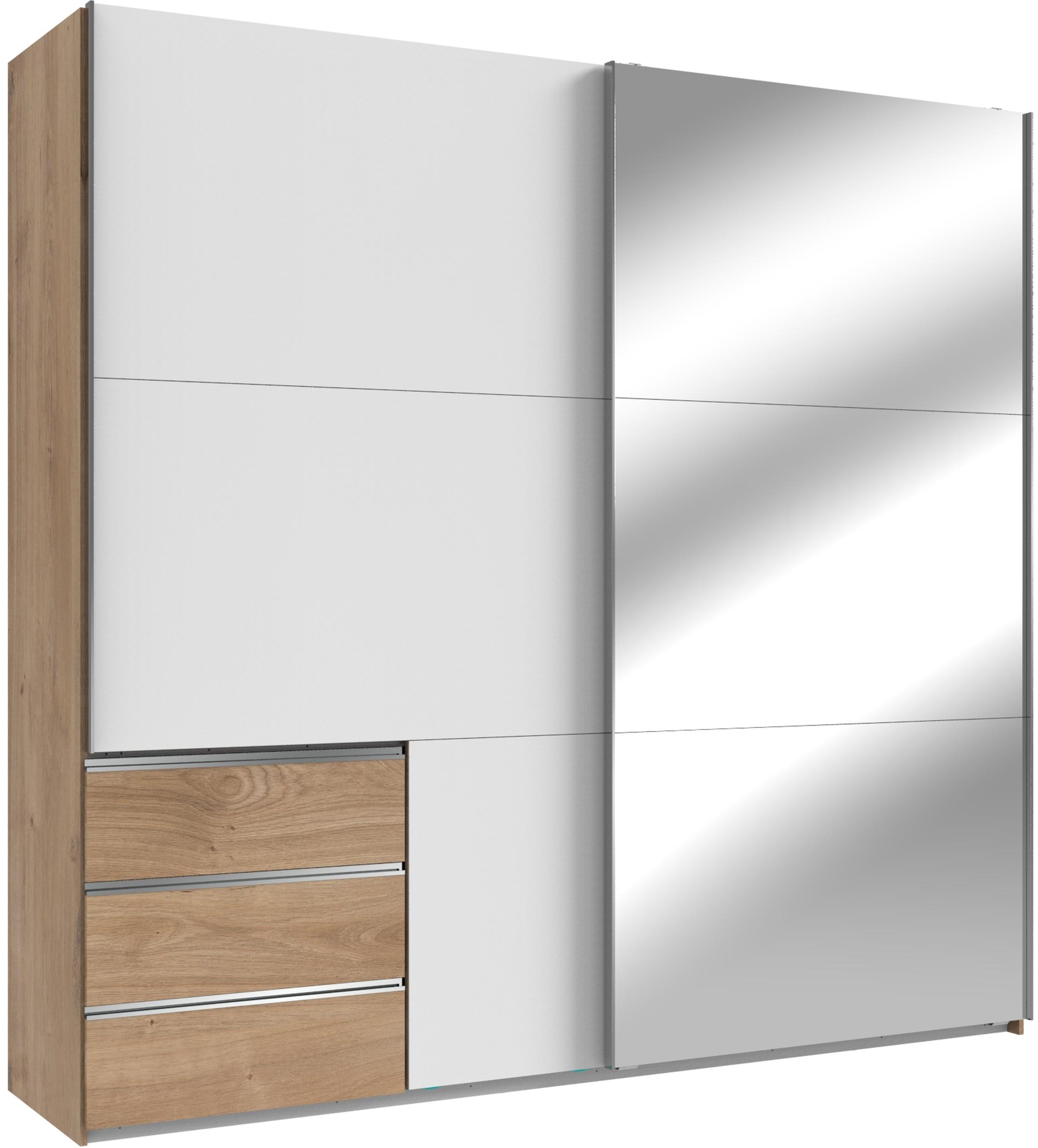 Schwebetürenschrank B: 250 Cm Level, Weiß/eiche Dekor - Eichefarben/Alufarben, MODERN, Holzwerkstoff (250/236/65cm) - MID.YOU