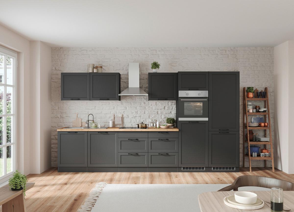 Küchenzeile Meran mit Geräten B: 360 cm Grau/Eiche Dekor - Eiche Wotan/Grau, LIFESTYLE, Holzwerkstoff (360cm) - Held