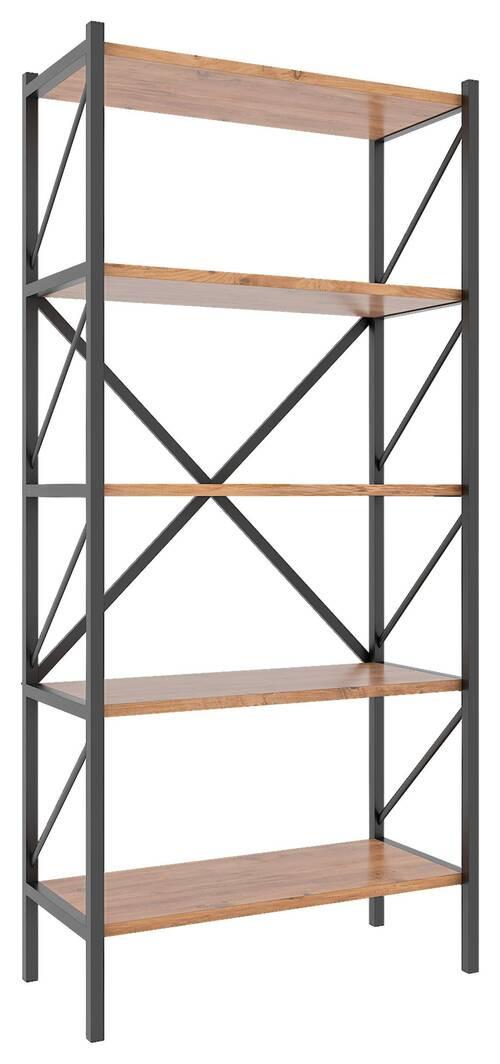 Industriální regál Insasi, dub medový - medový dub, Moderní, kompozitní dřevo (66/160/34cm) - MID.YOU
