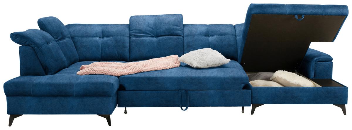 Rohová sedačka U SIERRA, levá, modrá CLOUD - modrá/černá, Moderní, kov/textil (230/364/181cm) - Mömax