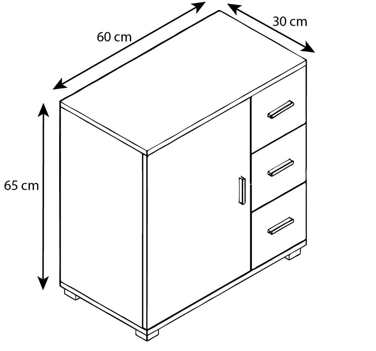 Waschbeckenunterschrank Mit 3 Laden Zalo Xl B: 60 Cm Weiß - Weiß/Grau, MODERN, Holzwerkstoff (60/65/30,4cm) - MID.YOU
