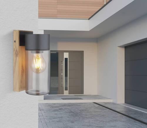 Außenleuchte 31975 - Schwarz, Natur, Glas/Metall (9/22,5cm) - Globo