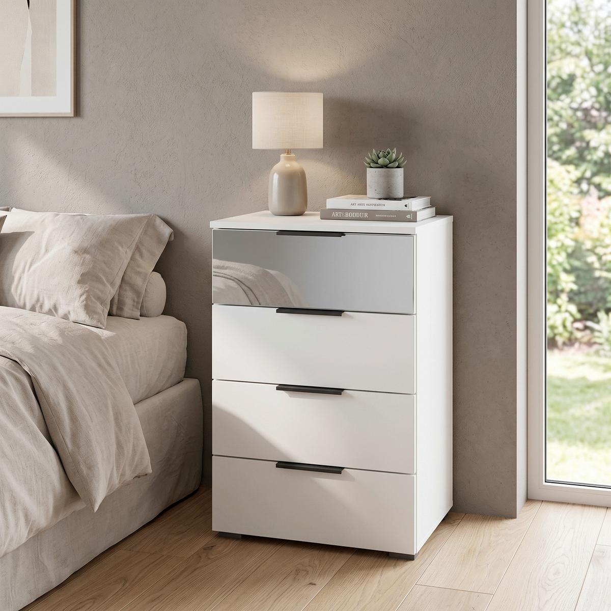 Kommode Skyla weiß, 81 cm - Alufarben/Weiß, MODERN, Glas/Holzwerkstoff (40/81/42cm) - Rauch Möbel