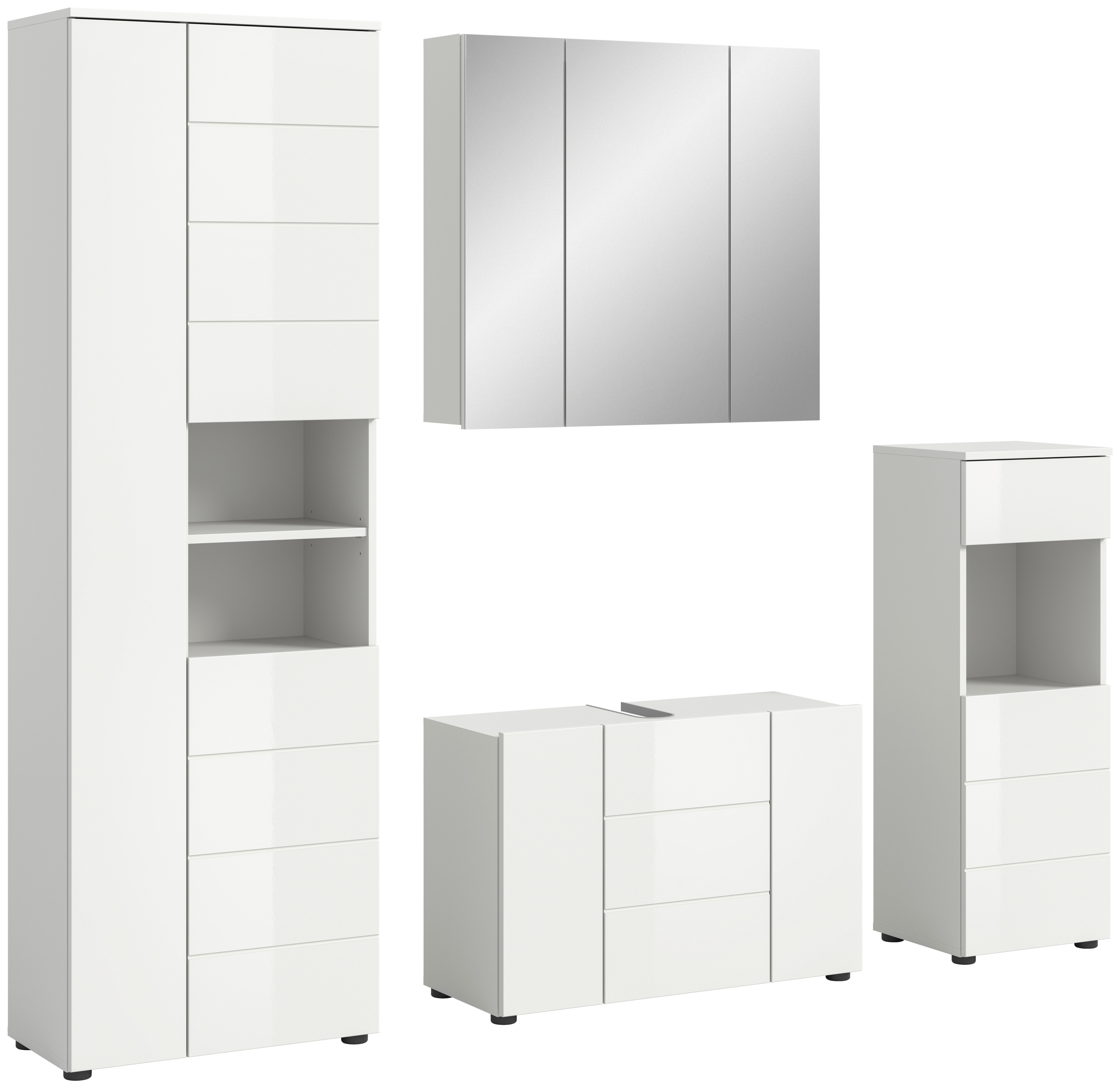 Badezimmer Vira Weiß B: 180 cm - Weiß Hochglanz/Schwarz, MODERN, Holzwerkstoff (180cm) - MID.YOU