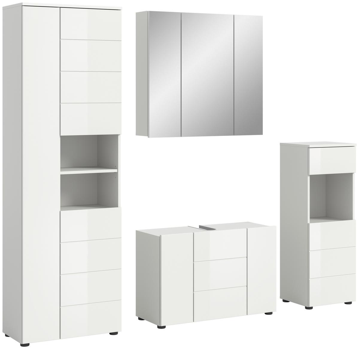 Badezimmer Vira Weiß B: 180 cm - Weiß Hochglanz/Schwarz, MODERN, Holzwerkstoff (180cm) - MID.YOU