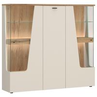 Vitrine 3-Türig, Cut Out B: 150 cm,kaschmir/Eichefarben - Kaschmir/Eichefarben, MODERN, Glas/Holzwerkstoff (150/140/40cm) - Premium Living