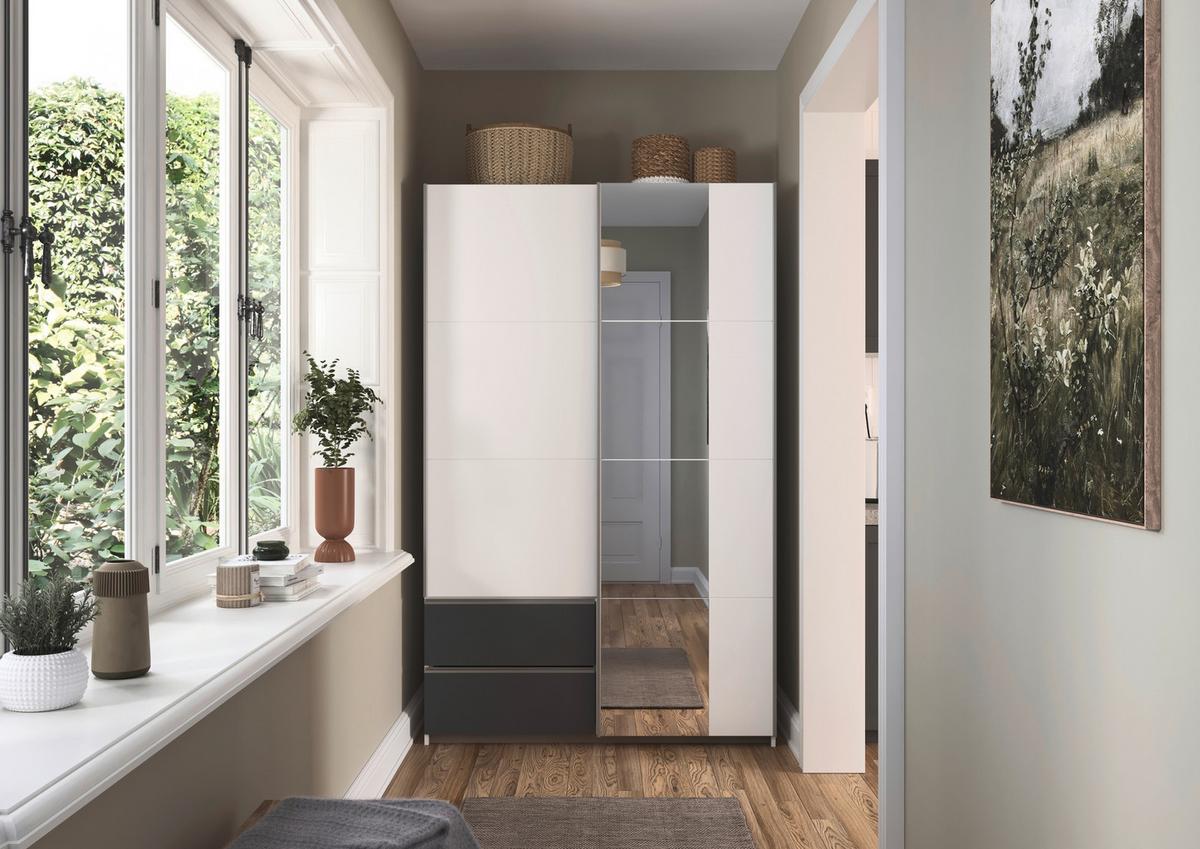 Schwebetürenschrank Stoke Grau Weiß B: 131 cm - Weiß/Grau, MODERN, Holzwerkstoff (131/210/59cm) - Rauch Möbel