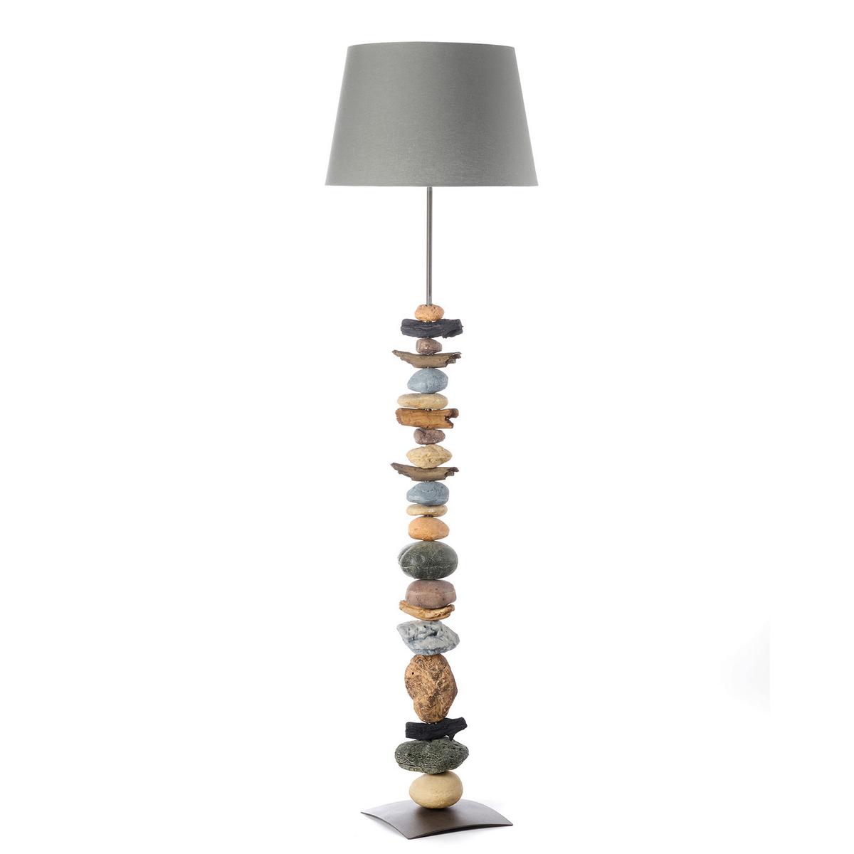 Stehleuchte 4897/Pt - Blaugrau/Schwarz, Natur, Textil/Stein (45/164cm)