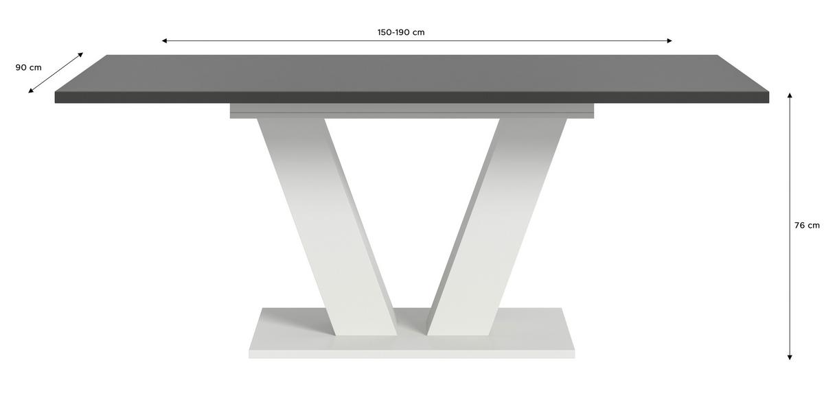 Ausziehtisch Marlon 150 Az Dekor Grau/Weiß, B: 150-190cm - Weiß/Grau, Trend, Holzwerkstoff (150-190/90/76cm) - MID.YOU