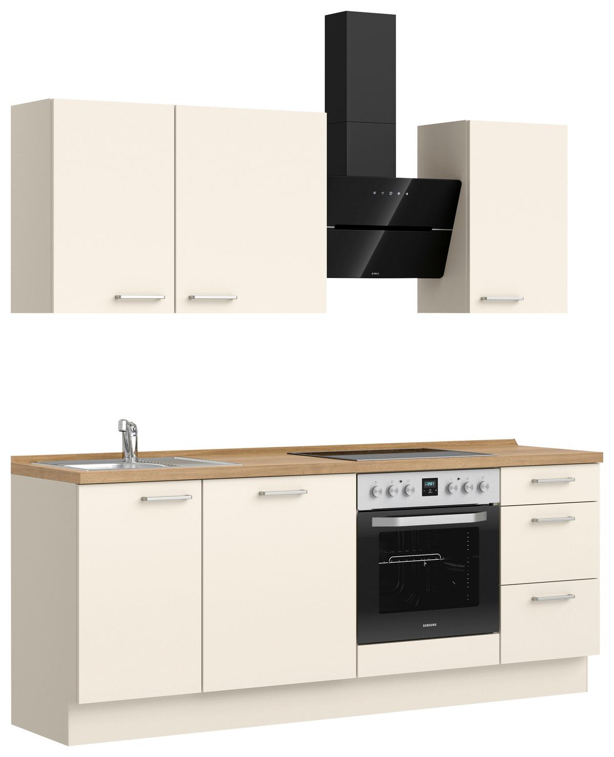 Kuchynská linka 210 cm, magnóliová supermatná - barvy dubu/magnolie, Moderní, kov/kompozitní dřevo (210cm) - Nobilia