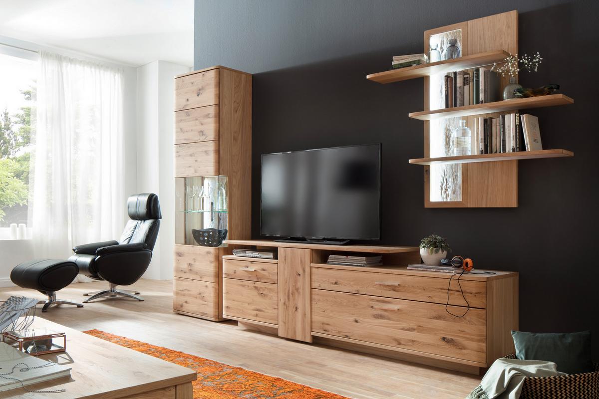 Santori Eiche teilmassiv - Eichefarben/Schwarz, Design, Glas/Holz (320/208/45cm) - Livetastic