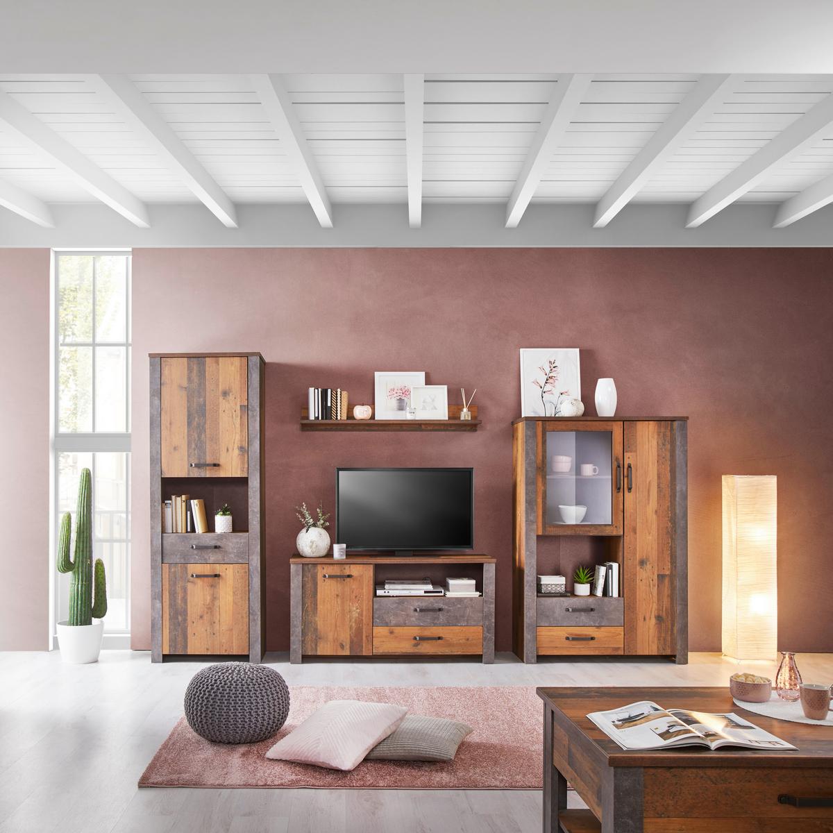 Wohnkombination 4 Tlg. Ontario, Old Style/betonoptik - Trend (307,4/200/41,5cm) - Ondega