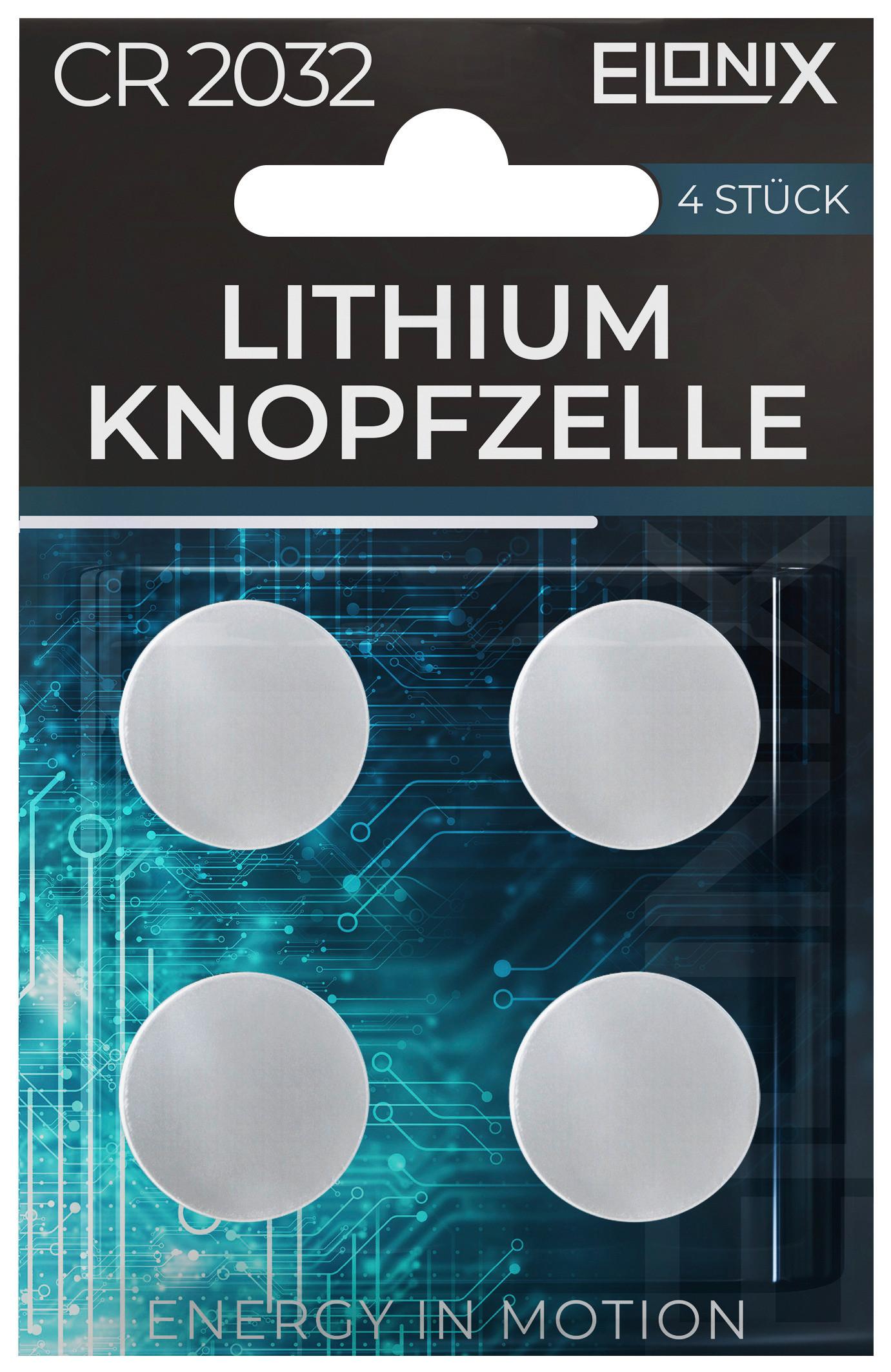 Batterie Knopfzelle Lithium CR2032 3 V 4 Stk. - Silberfarben, Basics (2/0,32cm) - Elonix