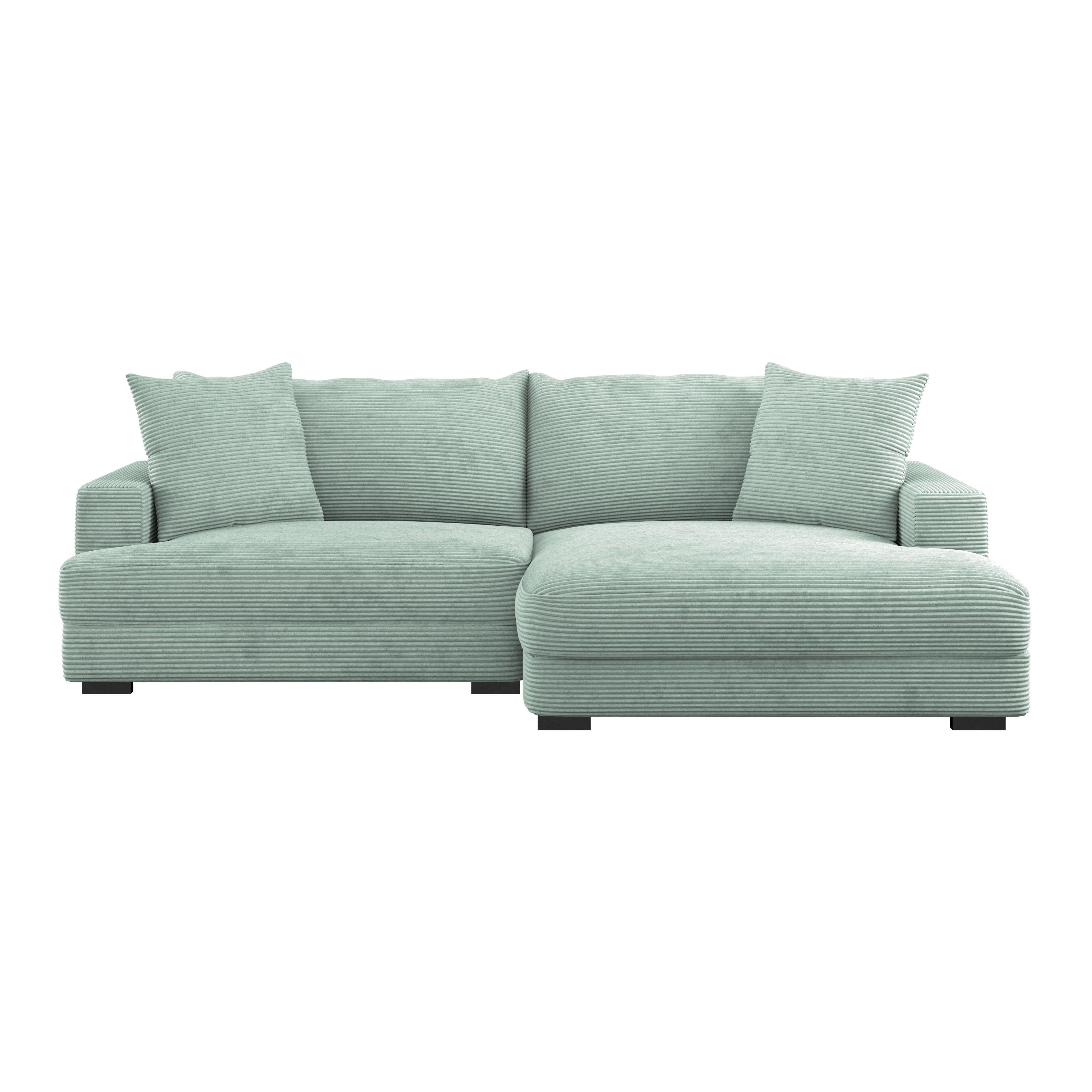 Ecksofa Pelle m. Kissen mintgrün Cord 265x180cm - Schwarz/Mintgrün, MODERN, Textil (265/180cm)