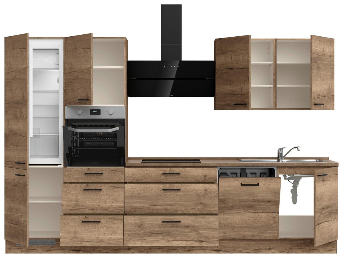 Kuchyňská linka 330 cm, dekor dub Havanna - černá/tmavý dub, Moderní, kov/kompozitní dřevo (330cm) - Nobilia