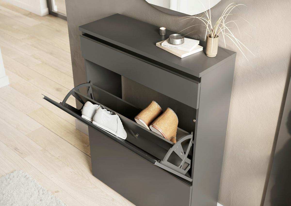 Schuhschrank Gw-Baldone Graphitfarben B: 80 cm - Schwarz/Graphitfarben, Design, Holzwerkstoff (80/107/29cm) - MID.YOU