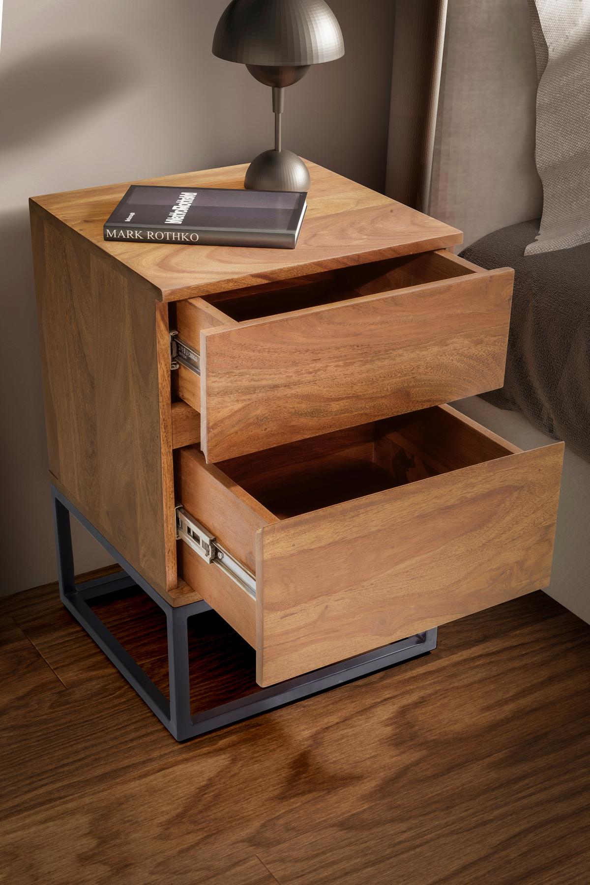 Nachttisch Sheeshamfarben B: 40 cm - Sheeshamfarben/Schwarz, Design, Holz/Metall (40/60/38cm) - MID.YOU