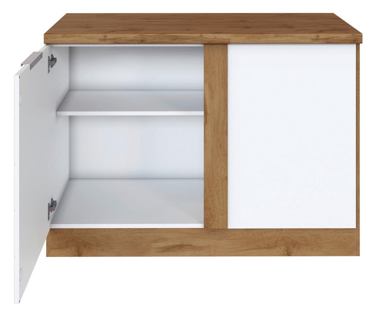 Eckunterschrank Florenz B: 120 cm Weiß/Eiche Dekor 1 Tür - Eiche Wotan/Weiß, Design, Holzwerkstoff (120/86/60cm) - Held