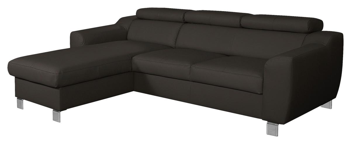 Ecksofa Aspen Dunkelbraun S: 176 cm - Chromfarben/Dunkelbraun, Design, Leder/Textil (176/242cm) - Livetastic