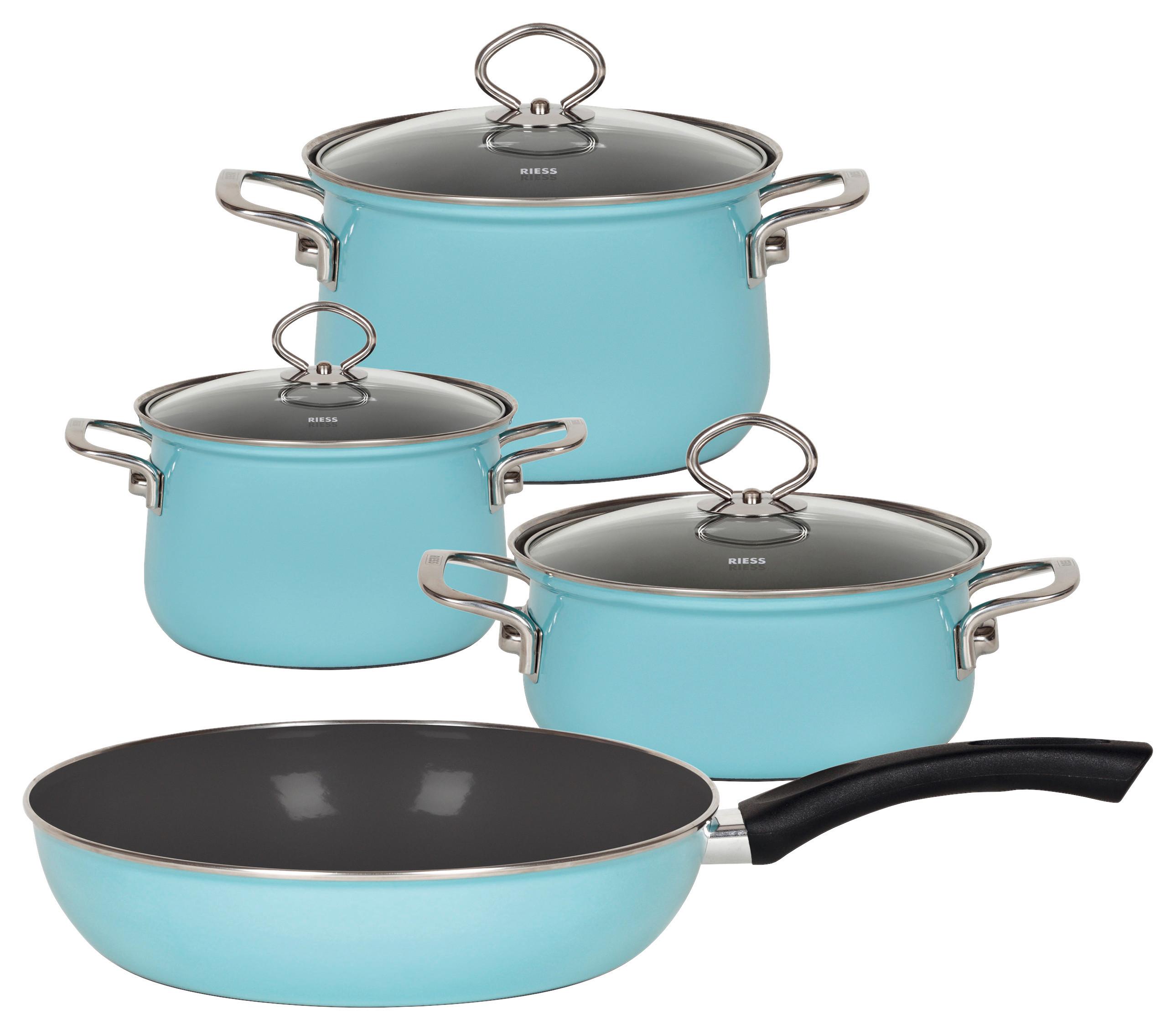 Riess Kochtopfset 7-tlg. Eisen Induktion 1 Pfanne - Hellblau, Basics, Glas/Metall (48,50/28/24cm) - Riess