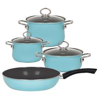 Riess Kochtopfset 7-tlg. Eisen Induktion 1 Pfanne - Hellblau, Basics, Glas/Metall (48,50/28/24cm) - Riess