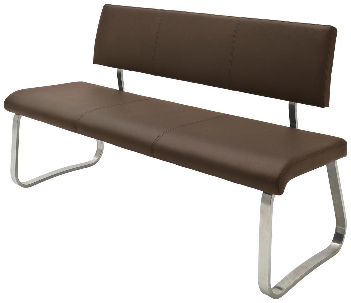 Sitzbank Mit Lehne Braun Arco 175x86x59 Cm - Edelstahlfarben/Braun, Design, Leder/Metall (175/86/59cm) - Livetastic