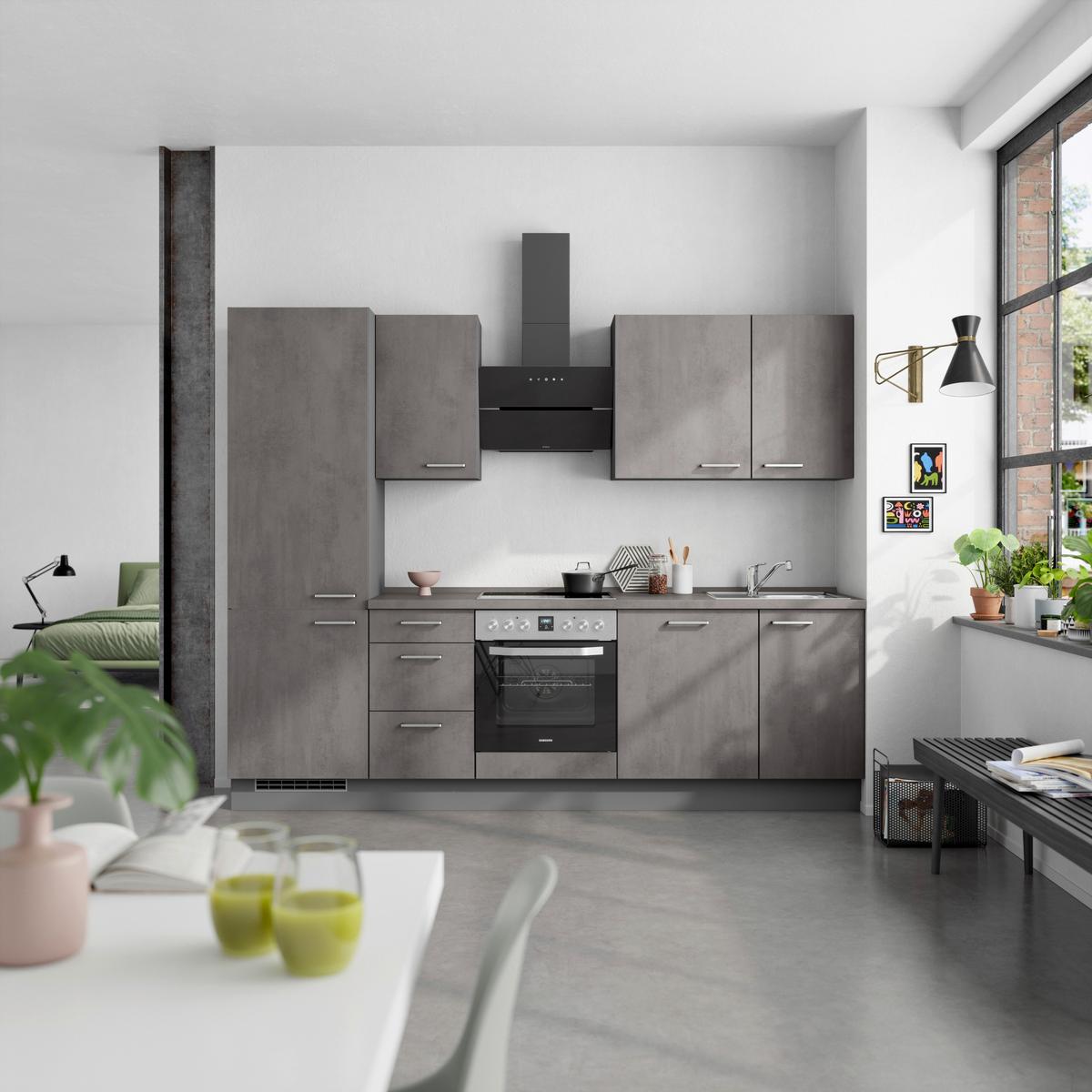 Kuchynská linka 270 cm, bridl.šedý betón/bridl.šedá - farba ušľachtilej ocele/bridlicová, Modern, kov/kompozitné drevo (270cm) - Nobilia