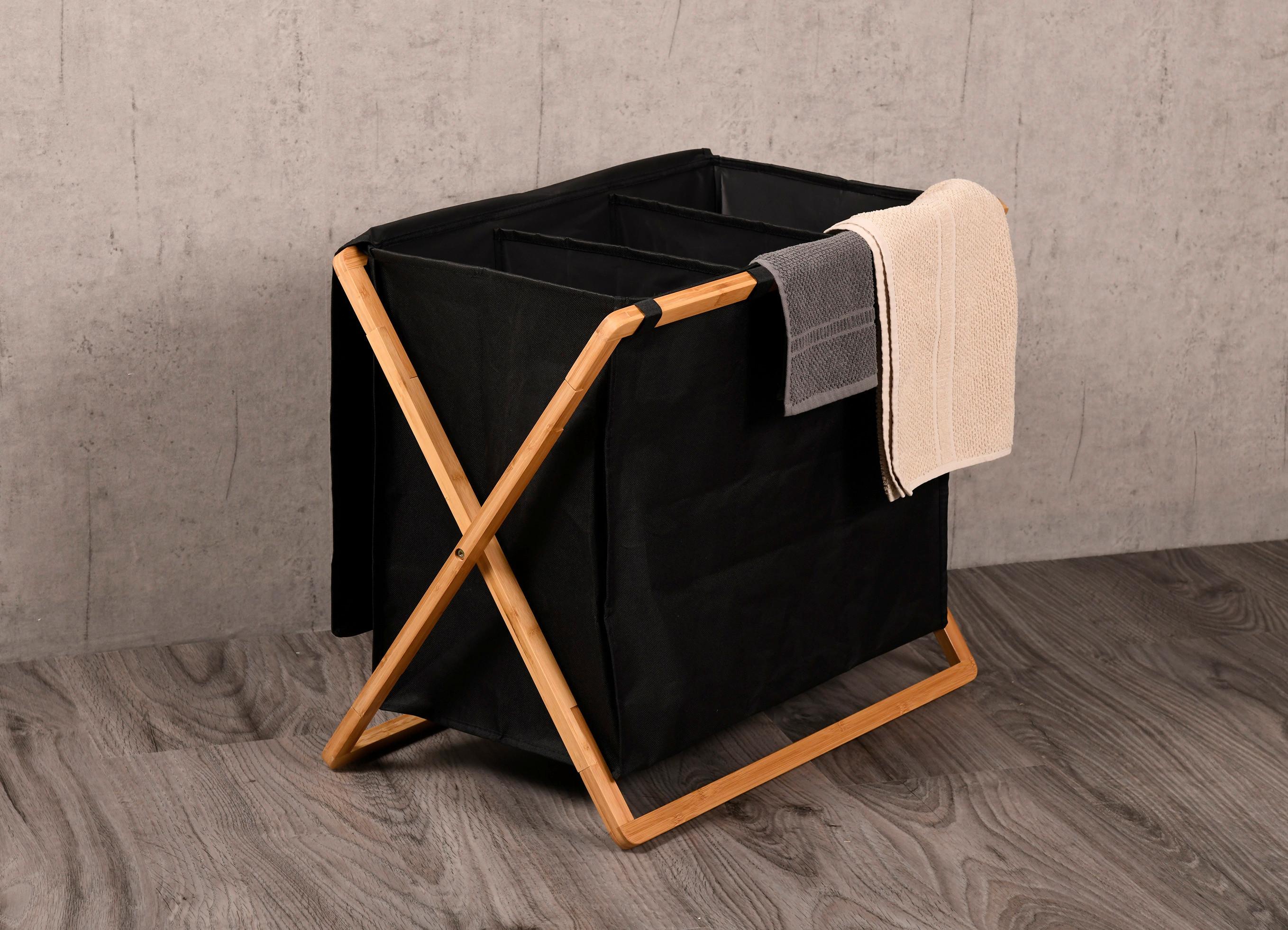 Wäschekorb Bambus Schwarz /Naturfarben 69x33x56,5 cm - Schwarz/Naturfarben, Basics, Holz/Textil (69/56.5/41cm) - Kesper