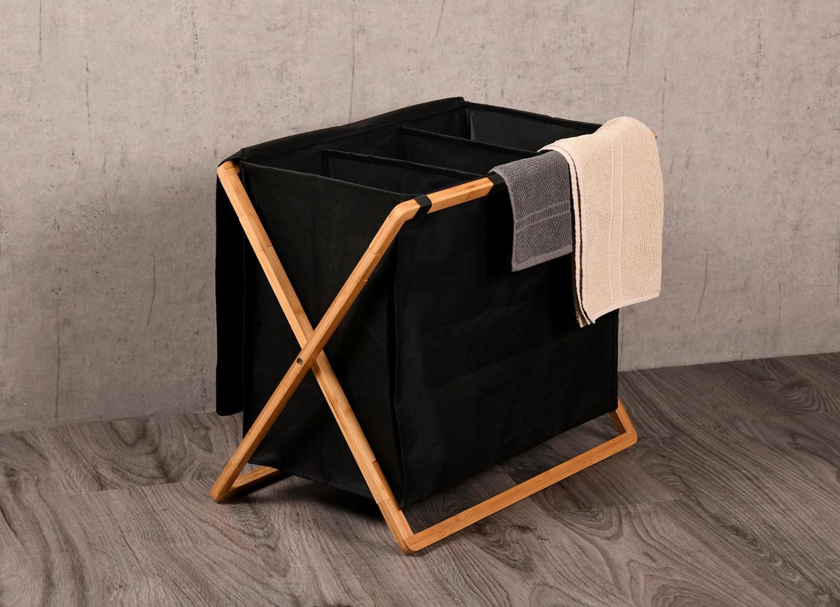 Wäschekorb Bambus Schwarz /Naturfarben 69x33x56,5 cm - Schwarz/Naturfarben, Basics, Holz/Textil (69/56.5/41cm) - Kesper
