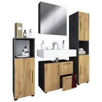 Badmöbel-Set 4-Tlg. Flandu 123 cm Eiche Dekor - Honigeiche/Anthrazit, MODERN, Holzwerkstoff (123cm) - MID.YOU