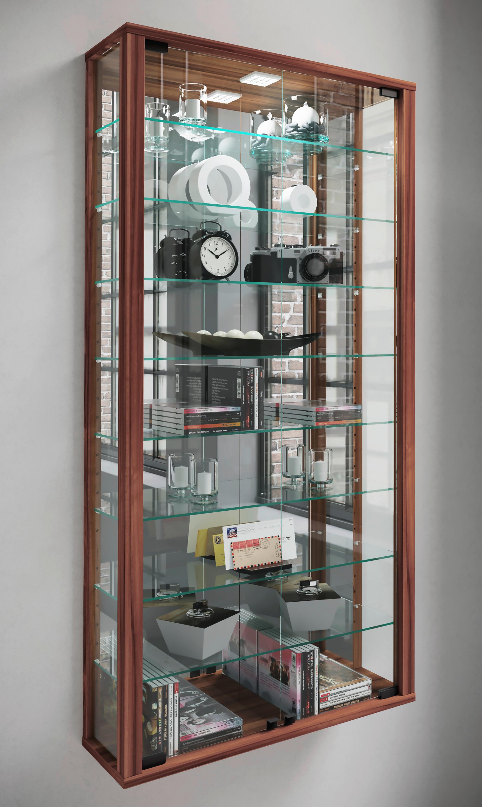 Hängevitrine Vitrosa Nussbaumfarben B: 59cm - Nussbaumfarben/Schwarz, MODERN, Glas/Holzwerkstoff (59/114,3/18cm) - MID.YOU