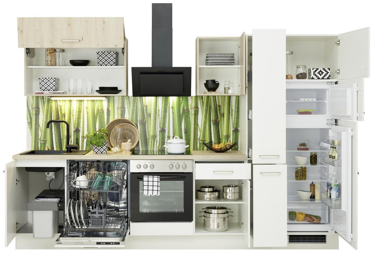 Küchenzeile Ip1200 mit Geräten 310 cm Weiß/Eiche Dekor - Eichefarben/Weiß, Basics, Holzwerkstoff (310cm)