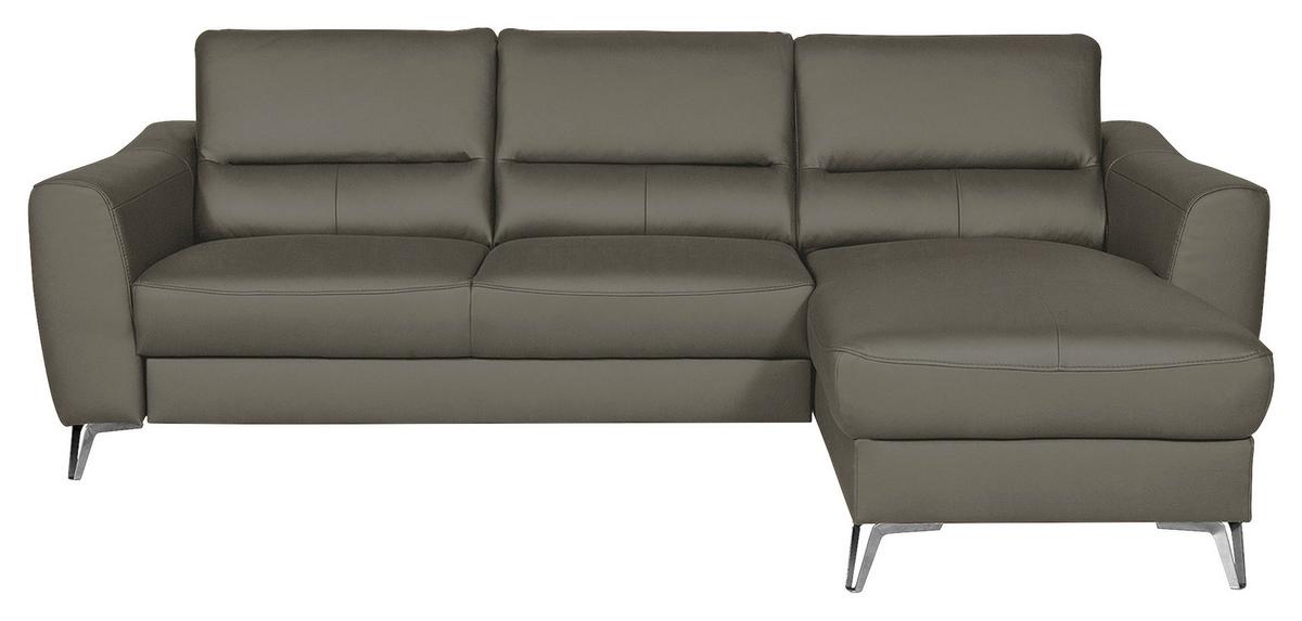 Ecksofa Santos Sahara S: 241 Cm - Chromfarben/Sahara, Design, Leder/Textil (241/168cm) - Livetastic