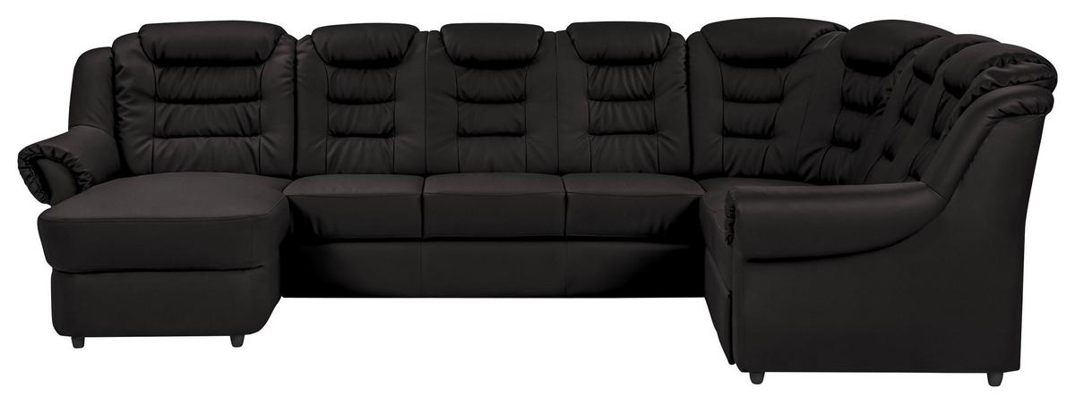Wohnlandschaft Boston Schwarz Lederlook - Schwarz, KONVENTIONELL, Textil (165/333/216cm) - Livetastic