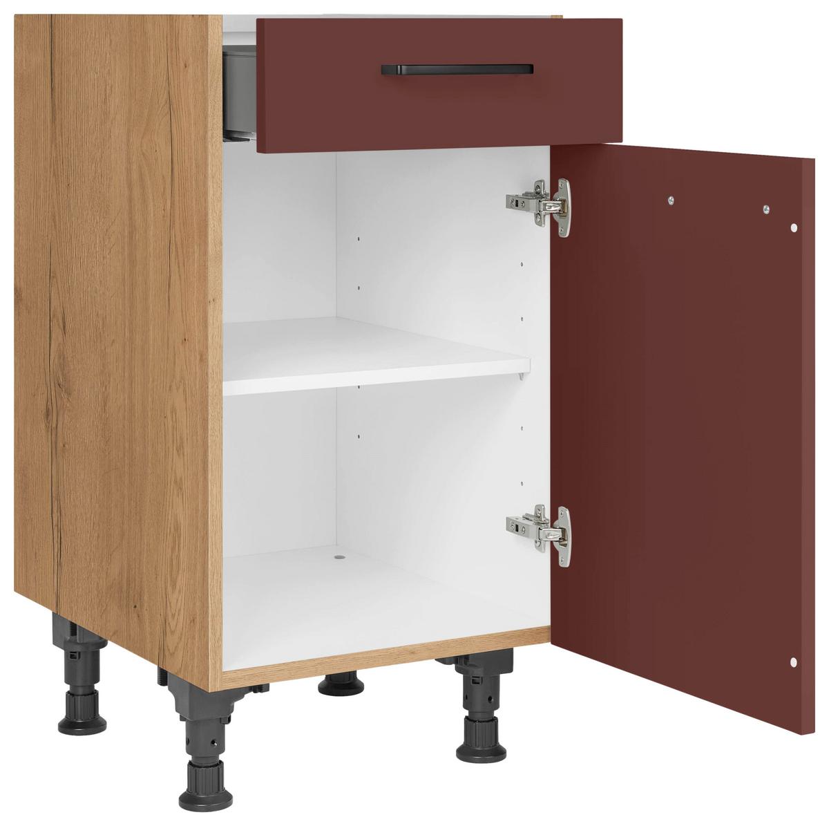 Schubkastenunterschrank Easytouch - Eichefarben/Rot, MODERN, Holzwerkstoff (45/87/56cm) - Nobilia