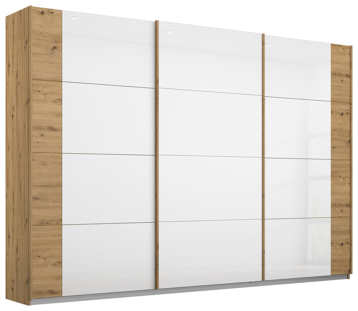 Schwebetürenschrank Artemis B: 271 cm Weiß/Eiche Dekor - Weiß/Eiche Artisan, MODERN, Glas/Holzwerkstoff (271/210/62cm) - Rauch Möbel