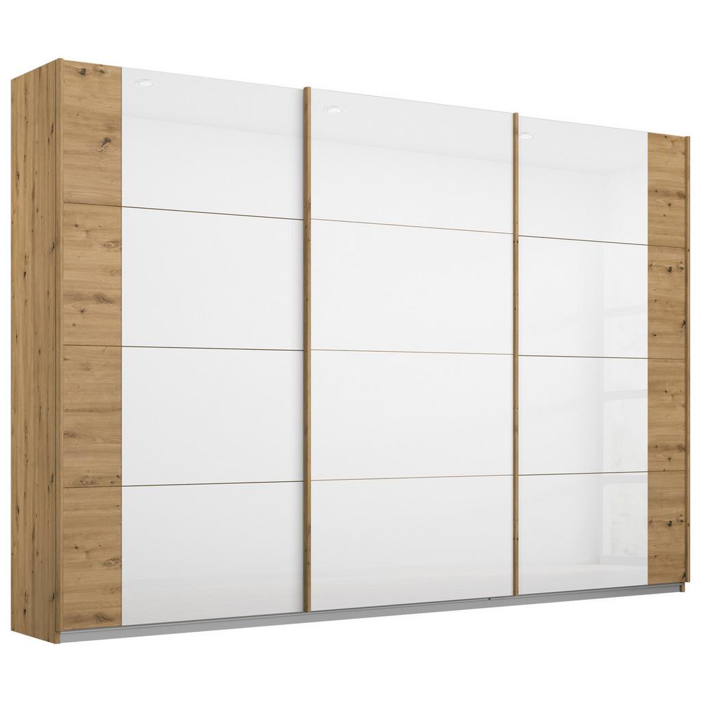 Schwebetürenschrank Artemis B: 271 cm Weiß/Eiche Dekor