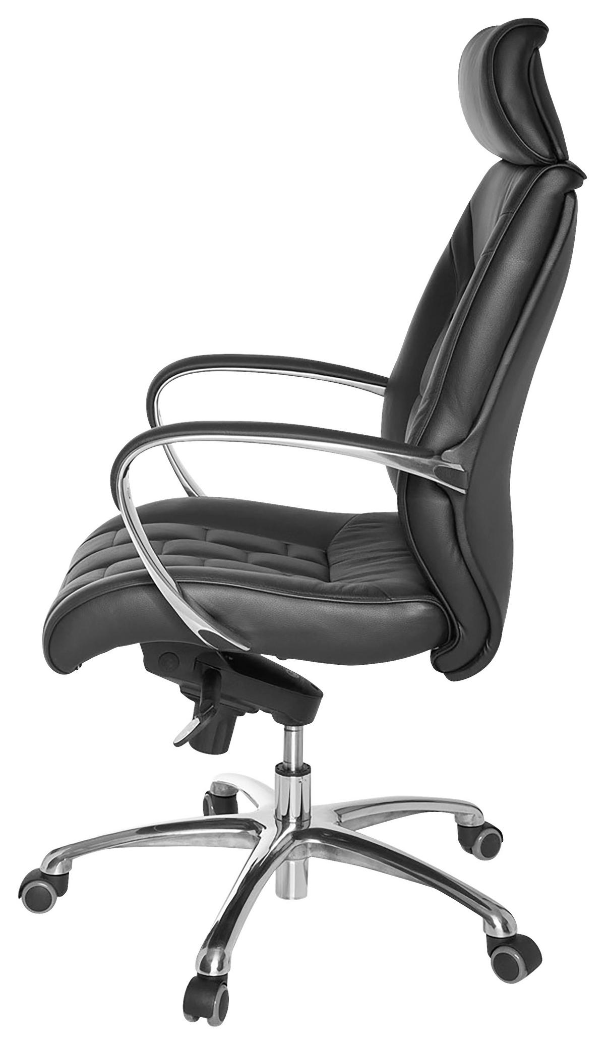 Kancelářské křeslo Turin z pravé kůže - černá/barvy hliníku, Moderní, kov/plast (66/128/62cm) - MID.YOU
