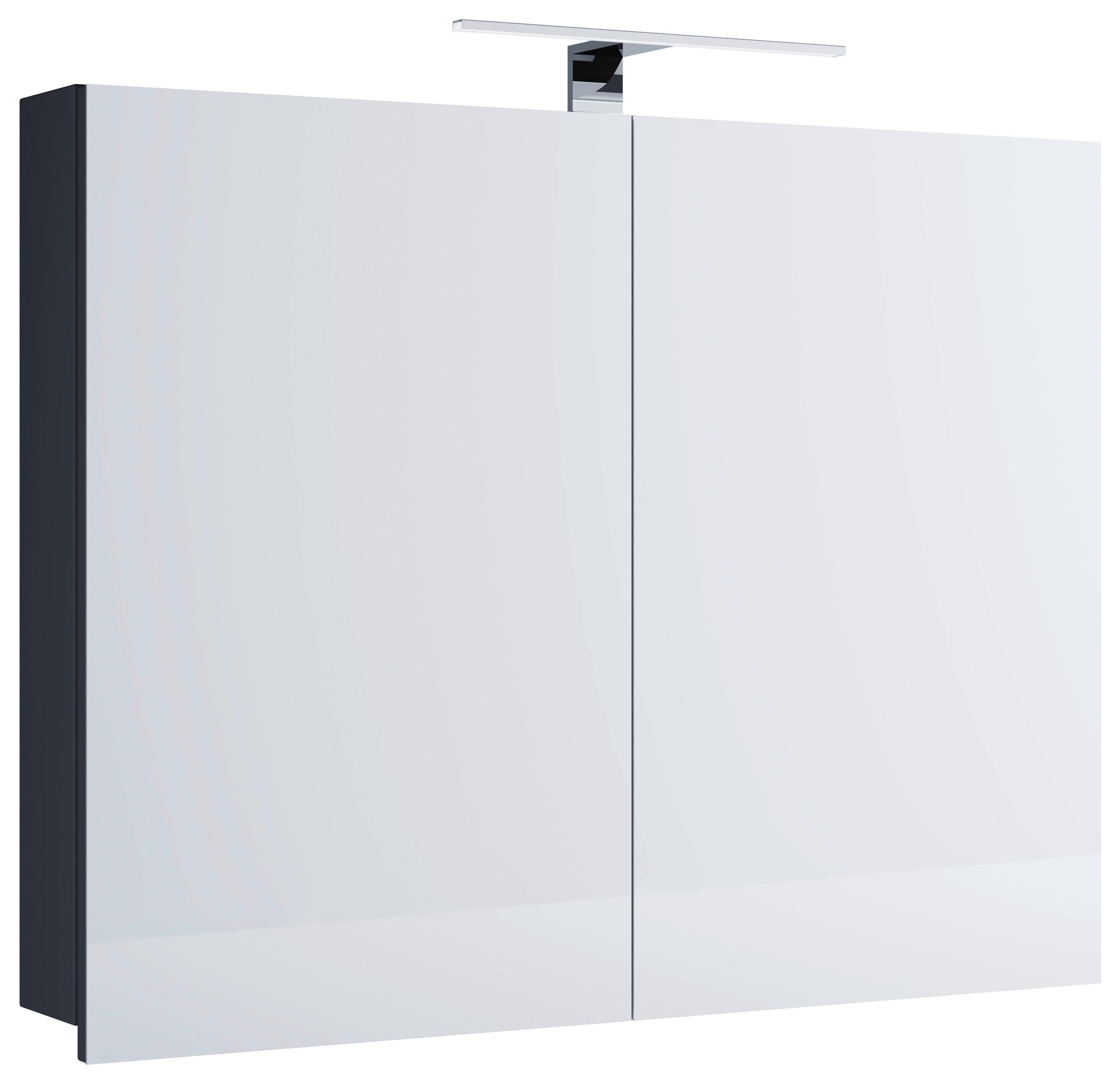 Spiegelschrank Badinos mit Led 2-Türig BxHxT: 60x59,2x12 cm - Schwarz, MODERN, Glas/Holzwerkstoff (80/59,2/12cm) - MID.YOU