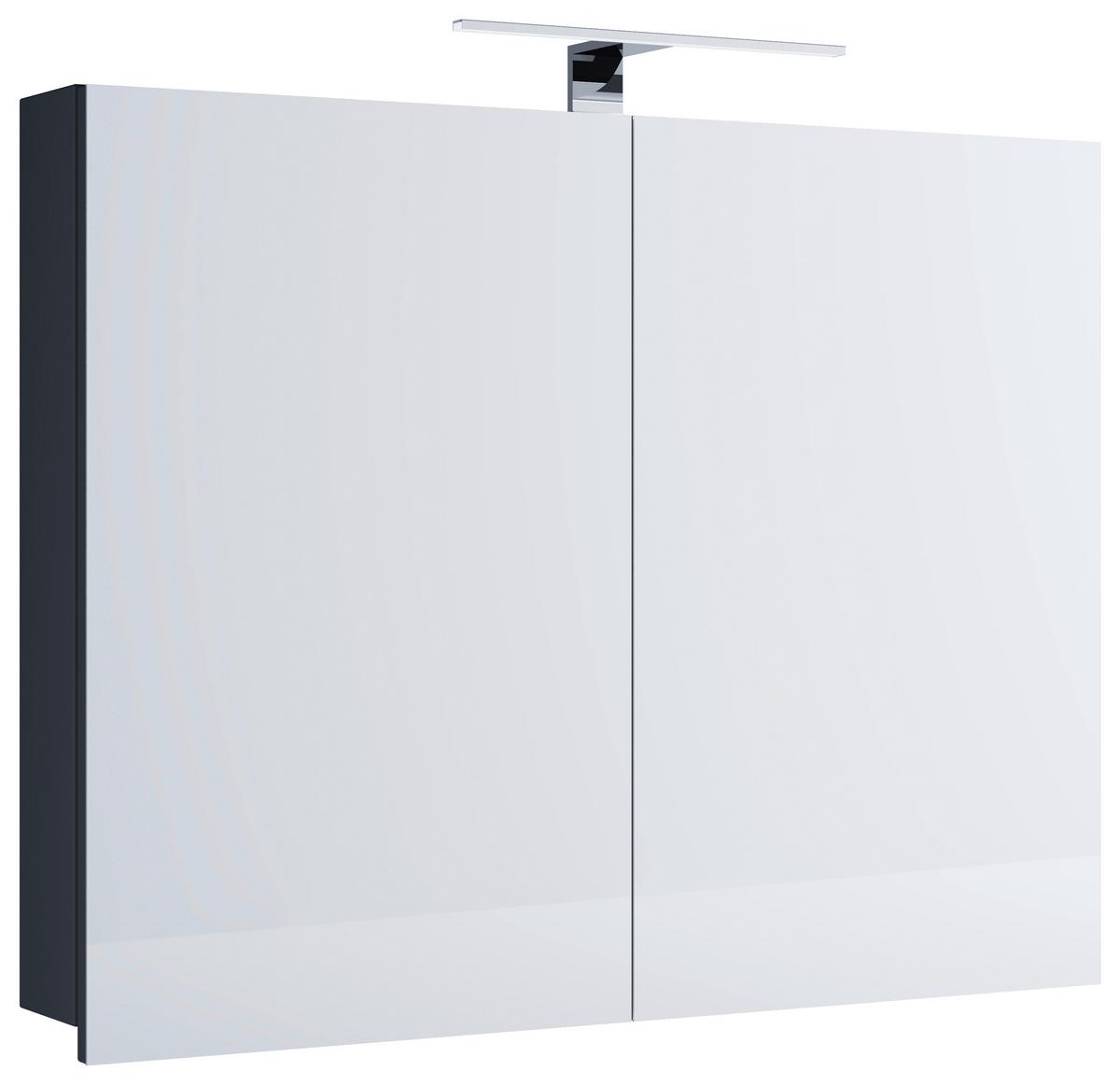 Spiegelschrank Badinos mit Led 2-Türig BxHxT: 60x59,2x12 cm - Schwarz, MODERN, Glas/Holzwerkstoff (80/59,2/12cm) - MID.YOU