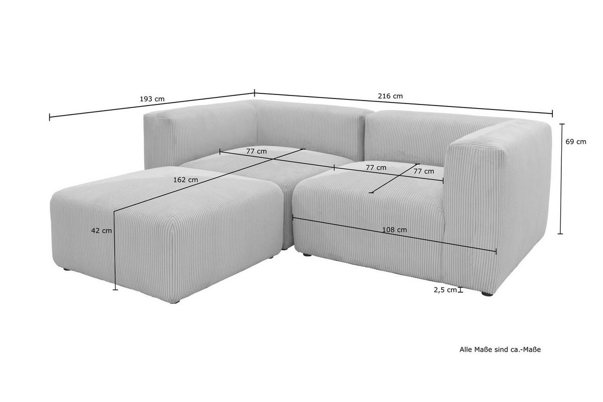 Ecksofa Creme B: 216 Cm - Creme/Schwarz, Design, Textil (216/69/193cm) - MID.YOU