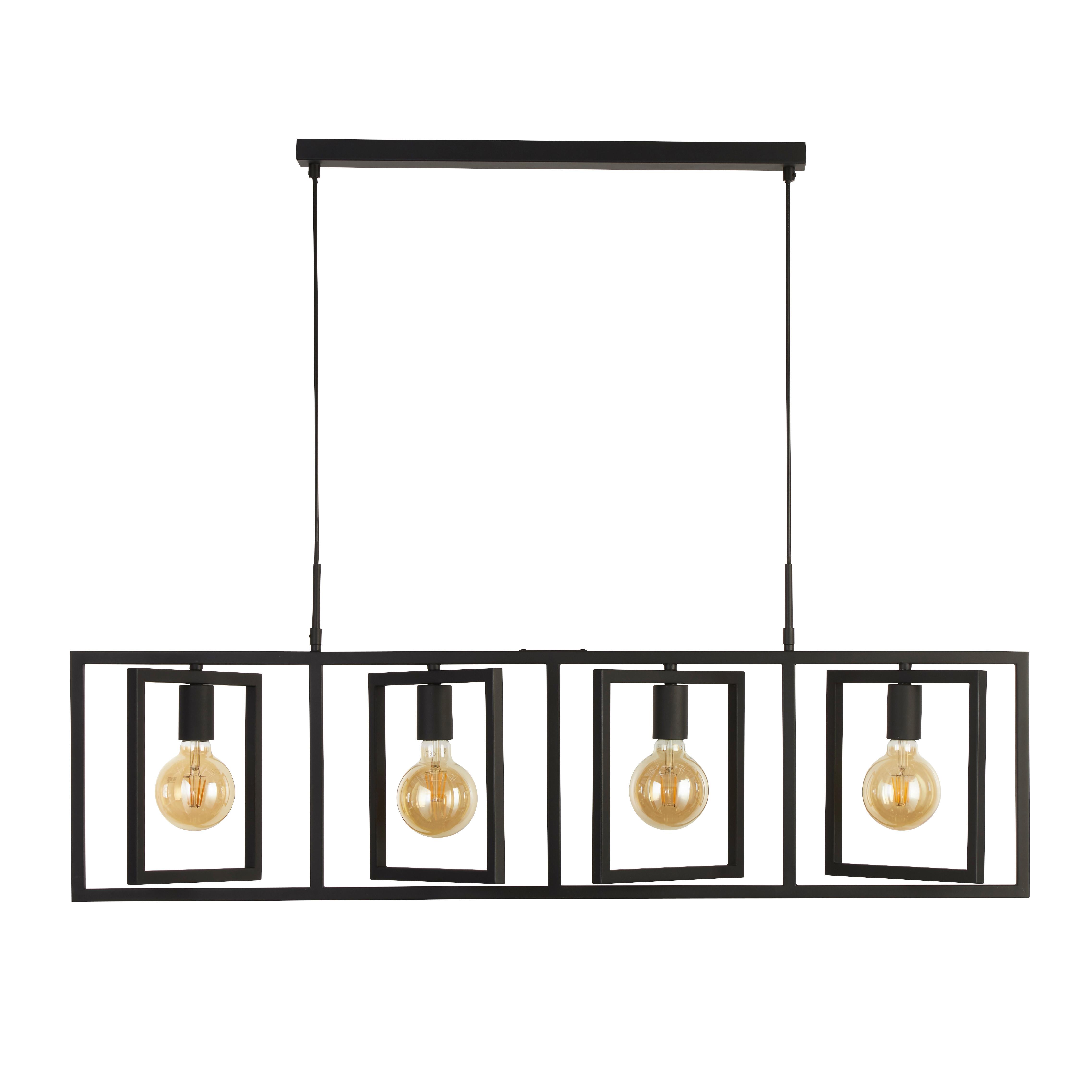 Hängeleuchte Plaza H: 150 cm 4-Flammig, höhenverstellbar - Schwarz, LIFESTYLE, Metall (113,5/25/150cm)