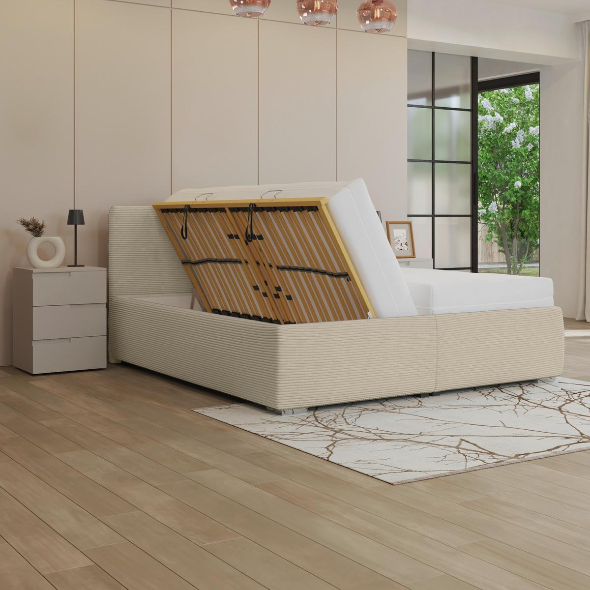 Kárpitozott Ágy Lesia 200/200cm - krémszínű/fehér, Modern, faalapú anyag/textil (200/200cm)